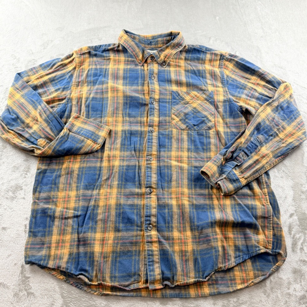 Magellan Outdoors Classic Fit Flannel Shirt Men's XL Blue Yellow Plaid Cotton
